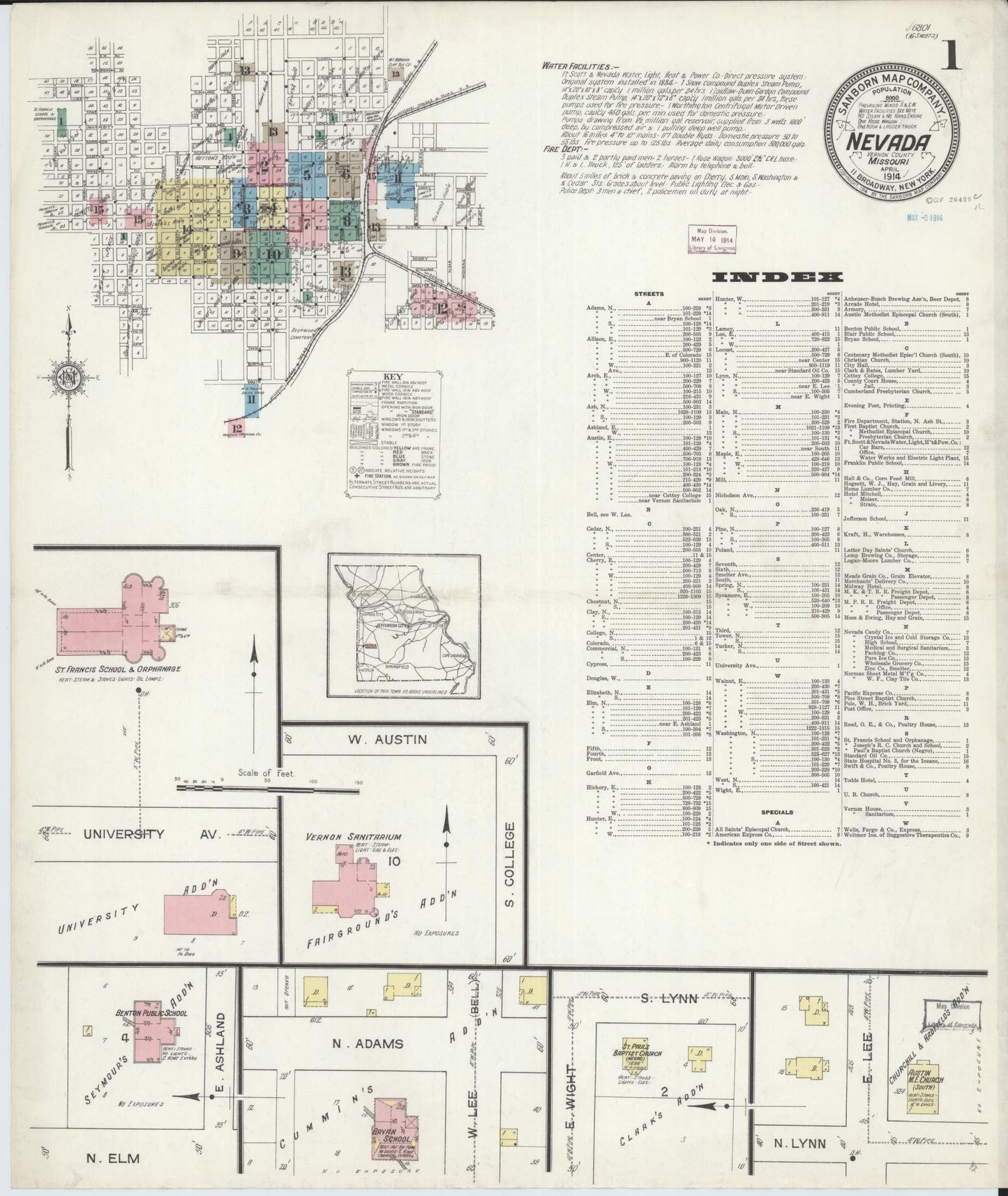 Sanborn Fire Insurance Map from Nevada, Vernon County, Missouri (1914), Sheet #0001 - Complete Map Set gallery image, historic Sanborn map, vintage wall art, Nevada Nevada