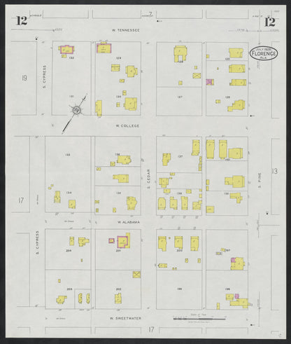 Sanborn Fire Insurance Map from Florence, Lauderdale County, Alabama (1928), Sheet #0012 - Complete Map Set gallery image, historic Sanborn map, vintage wall art, Alabama Alabama