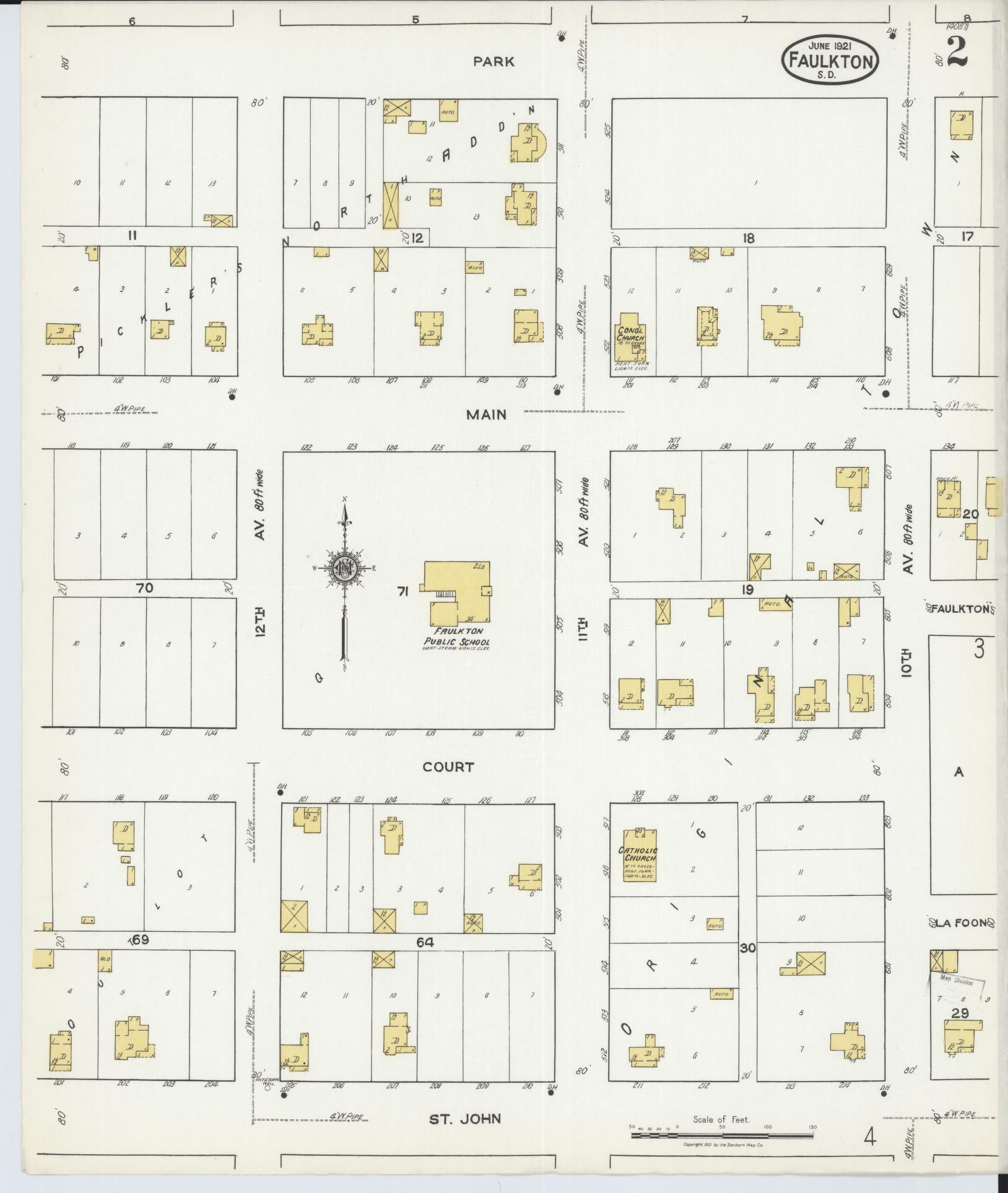 Sanborn Fire Insurance Map from Faulkton, Faulk County, South Dakota (1921), Sheet #0002 - Complete Map Set gallery image, historic Sanborn map, vintage wall art, South Dakota South Dakota