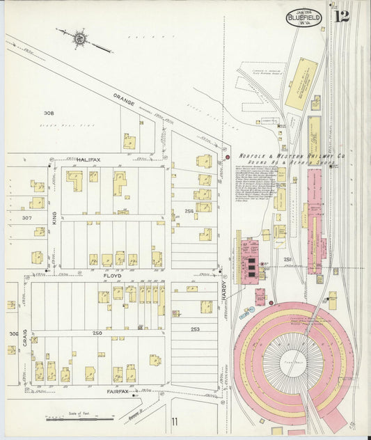 Sanborn Fire Insurance Map from Bluefield, Mercer County, West Virginia (1914), Sheet #0012 - Historic Sanborn Fire Insurance Map Print, vintage old map wall art, antique decor, genealogy gift, West Virginia West Virginia map