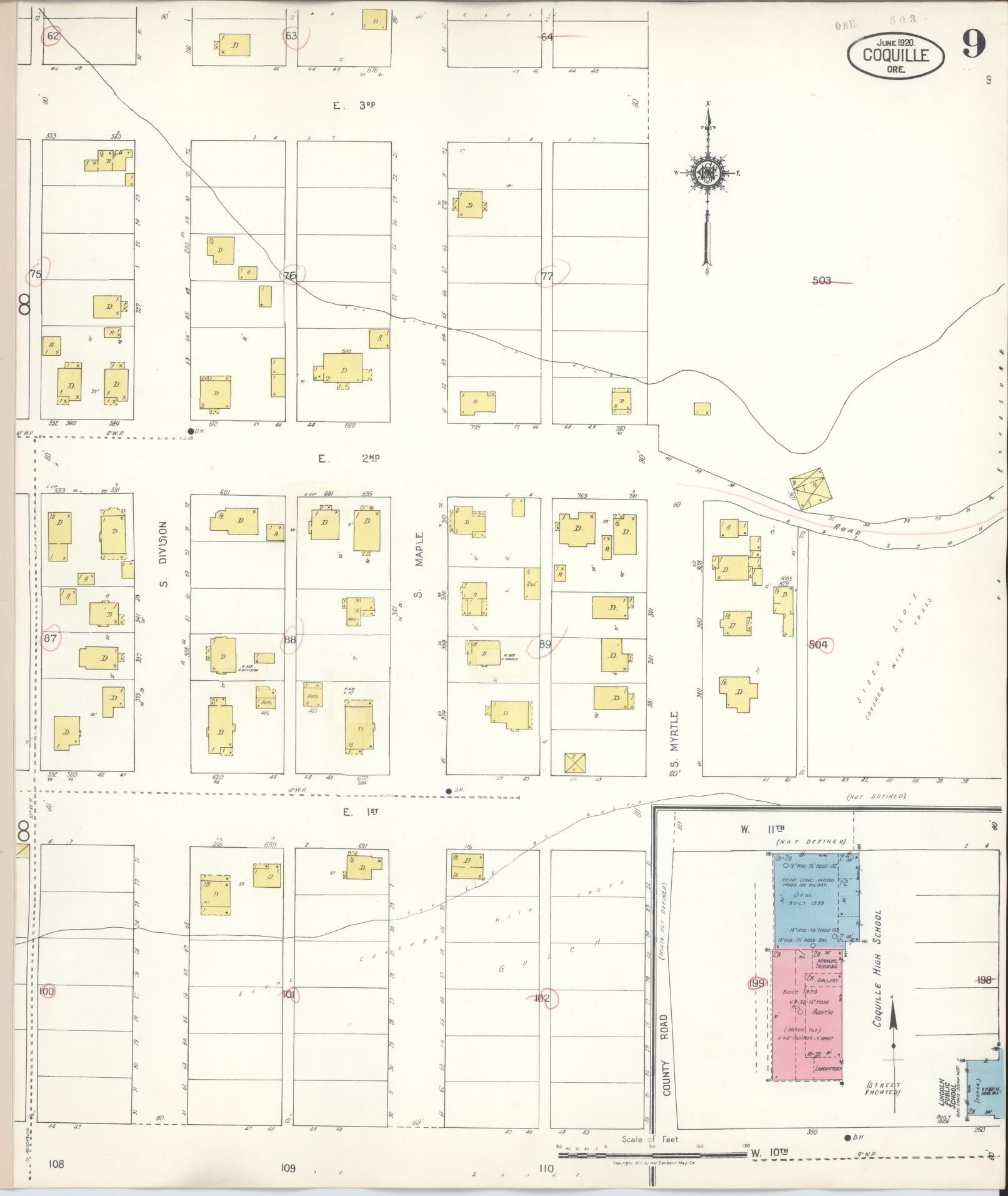 Sanborn Fire Insurance Map from Coquille, Coos County, Oregon (1945), Sheet #0009 - Complete Map Set gallery image, historic Sanborn map, vintage wall art, Oregon Oregon