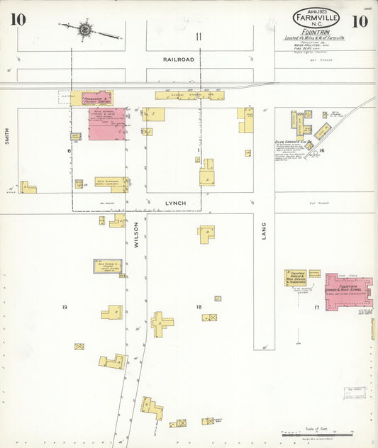 Sanborn Fire Insurance Map from Farmville, Pitt County, North Carolina (1923), Sheet #0010 - Historic Sanborn Fire Insurance Map Print, vintage old map wall art, antique decor, genealogy gift, North Carolina North Carolina map