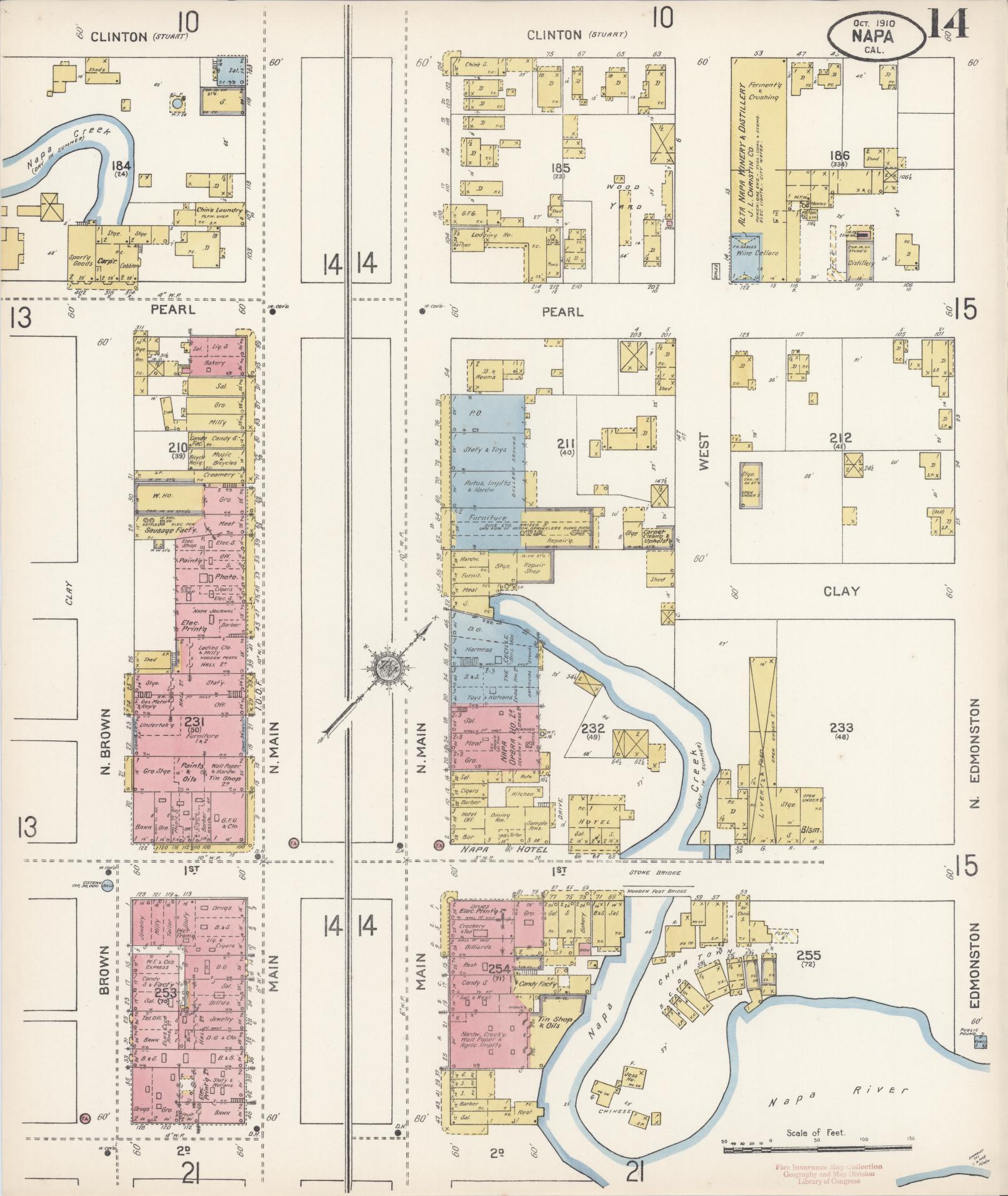 Sanborn Fire Insurance Map from Napa, Napa County, California (1910), Sheet #0014 - Complete Map Set gallery image, historic Sanborn map, vintage wall art, California California