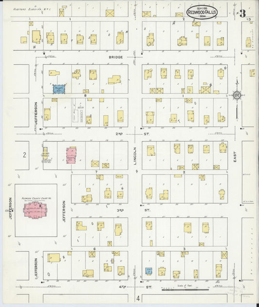 Sanborn Fire Insurance Map from Redwood Falls, Redwood County, Minnesota (1915), Sheet #0003 - Historic Sanborn Fire Insurance Map Print, vintage old map wall art, antique decor, genealogy gift, Minnesota Minnesota map