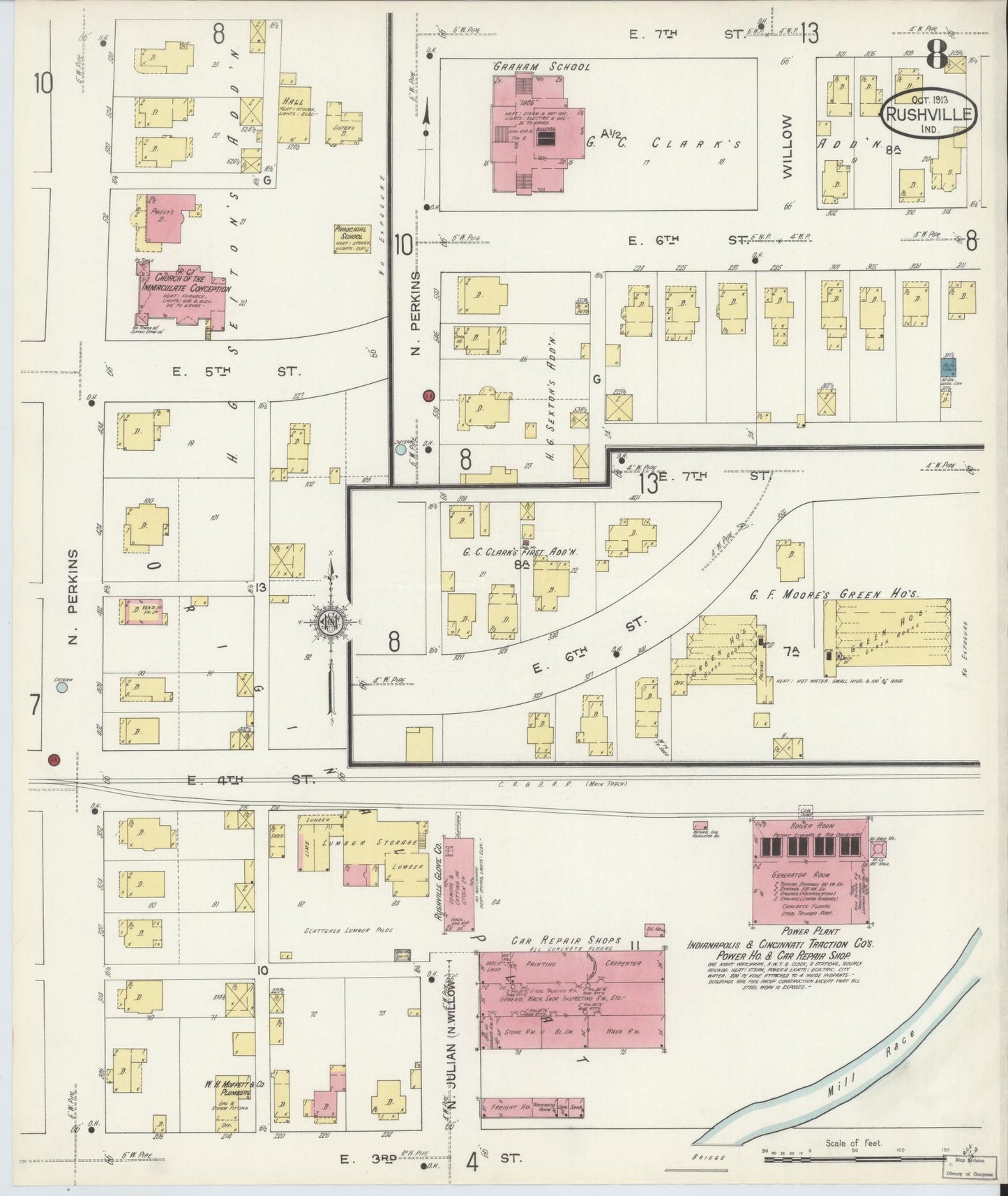Sanborn Fire Insurance Map from Rushville, Rush County, Indiana (1913), Sheet #0008 - Complete Map Set gallery image, historic Sanborn map, vintage wall art, Indiana Indiana