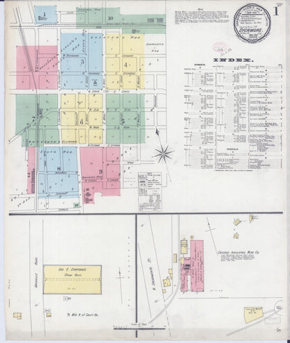 Sanborn Fire Insurance Map from Sycamore, De Kalb County, Illinois (1896), Sheet #0001 - Historic Sanborn Fire Insurance Map Print, vintage old map wall art, antique decor, genealogy gift, Illinois Illinois map