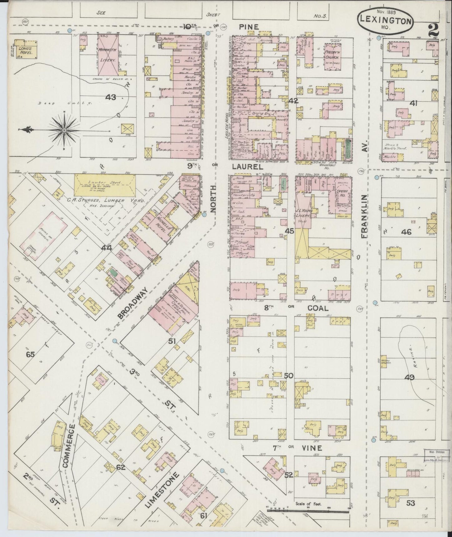 Sanborn Fire Insurance Map from Lexington, Lafayette County, Missouri (1889), Sheet #0002 - Historic Sanborn Fire Insurance Map Print, vintage old map wall art, antique decor, genealogy gift, Missouri Missouri map