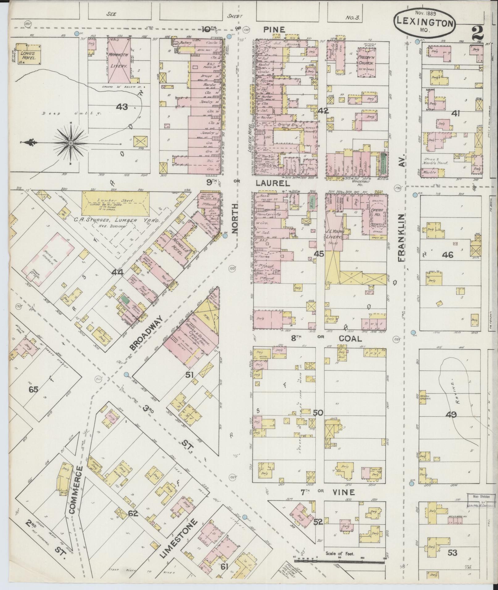 Sanborn Fire Insurance Map from Lexington, Lafayette County, Missouri (1889), Sheet #0002 - Historic Sanborn Fire Insurance Map Print, vintage old map wall art, antique decor, genealogy gift, Missouri Missouri map