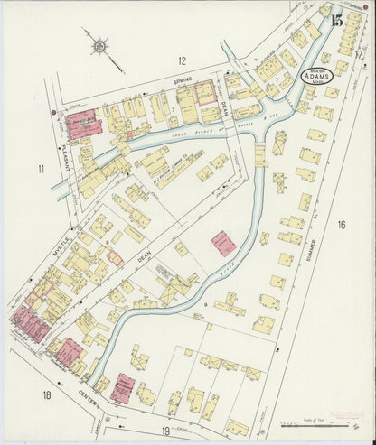 Sanborn Fire Insurance Map from Adams, Berkshire County, Massachusetts (1914), Sheet #0015 - Historic Sanborn Fire Insurance Map Print, vintage old map wall art, antique decor, genealogy gift, Massachusetts Massachusetts map