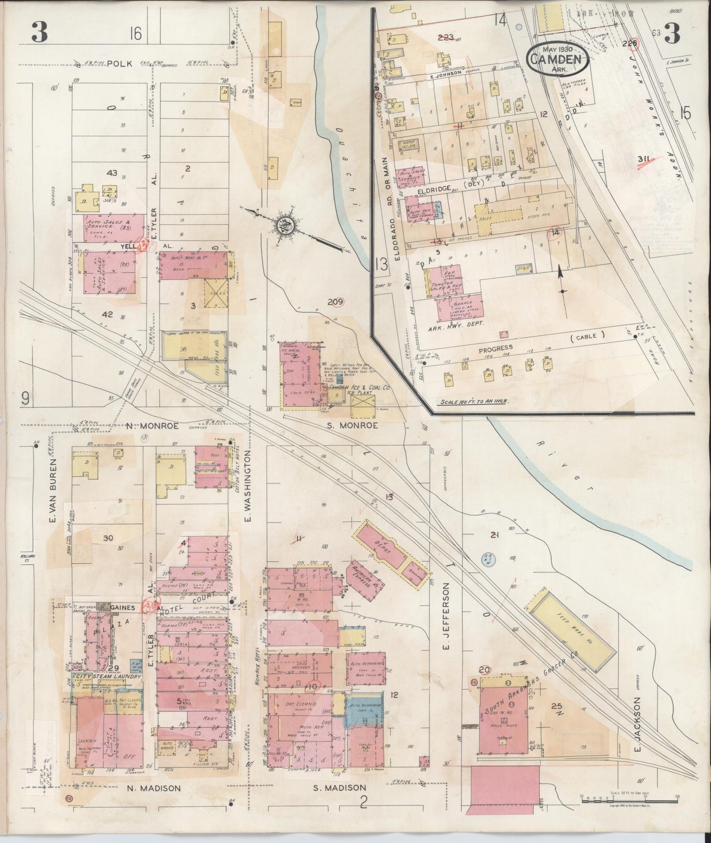 Sanborn Fire Insurance Map from Camden, Ouachita County, Arkansas (1948), Sheet #0003 - Historic Sanborn Fire Insurance Map Print, vintage old map wall art, antique decor, genealogy gift, Arkansas Arkansas map
