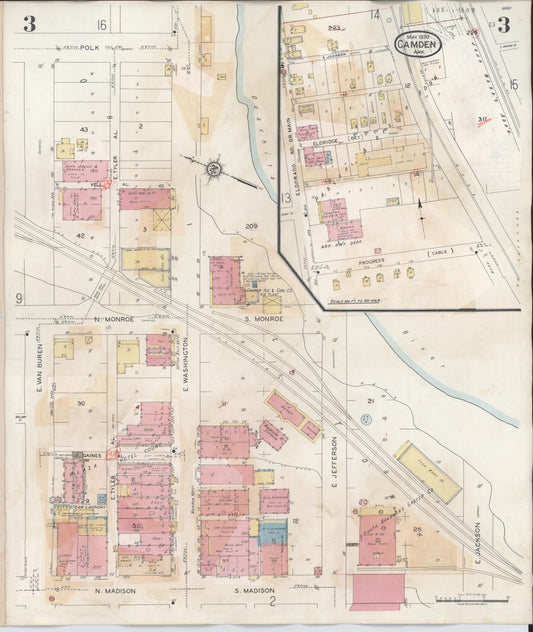 Sanborn Fire Insurance Map from Camden, Ouachita County, Arkansas (1948), Sheet #0003 - Historic Sanborn Fire Insurance Map Print, vintage old map wall art, antique decor, genealogy gift, Arkansas Arkansas map