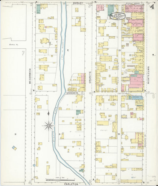 Sanborn Fire Insurance Map from Prescott, Yavapai County, Arizona (1895), Sheet #0004 - Historic Sanborn Fire Insurance Map Print, vintage old map wall art, antique decor, genealogy gift, Arizona Arizona map