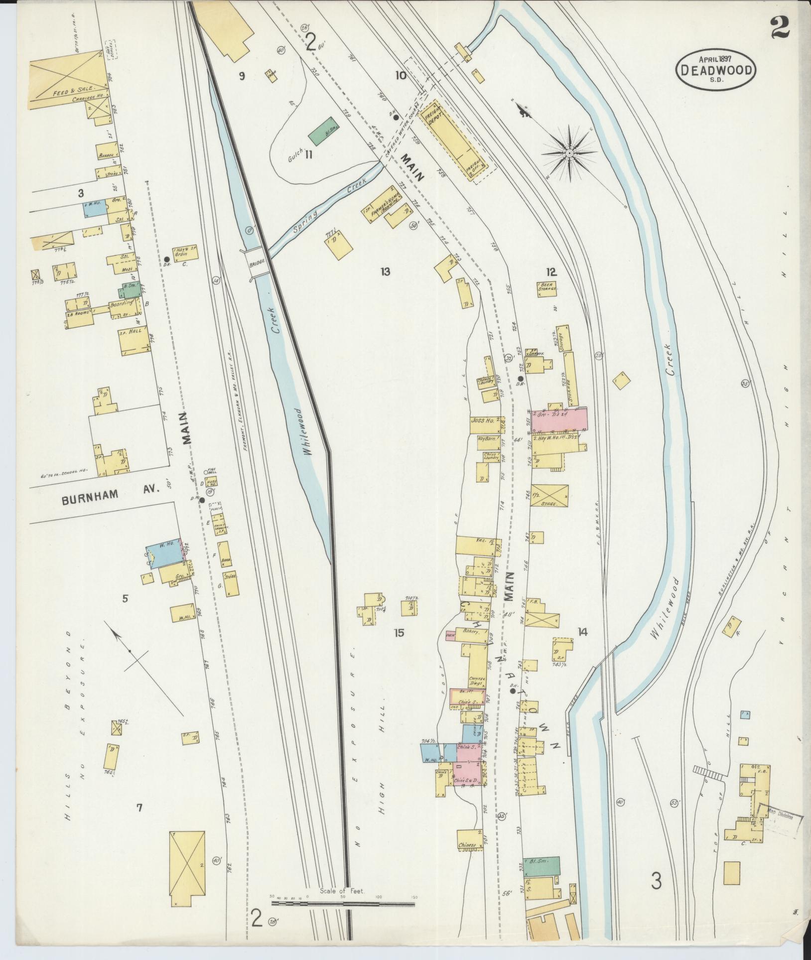 Sanborn Fire Insurance Map from Deadwood, Lawrence County, South Dakota (1897), Sheet #0002 - Complete Map Set gallery image, historic Sanborn map, vintage wall art, South Dakota South Dakota