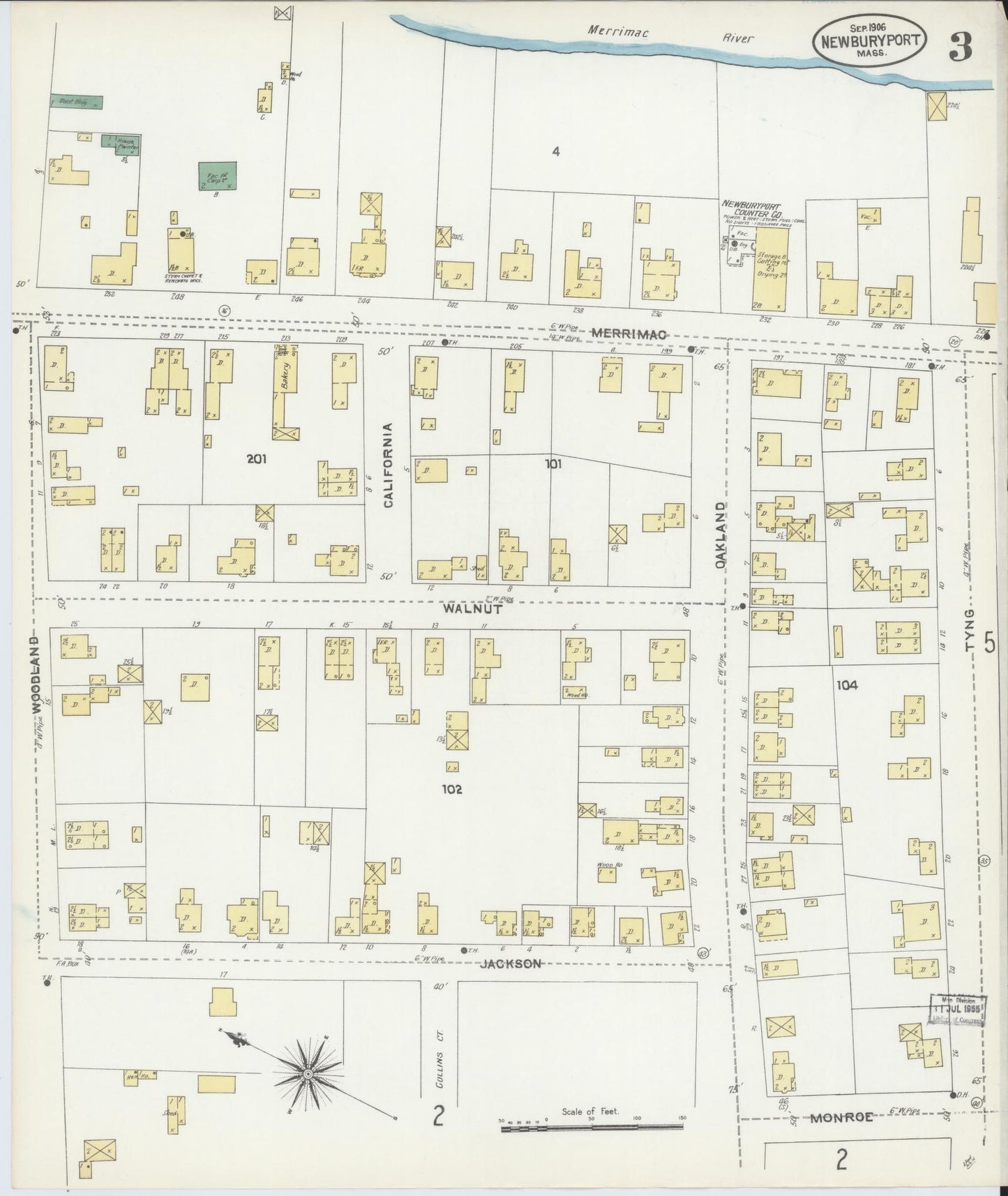 Sanborn Fire Insurance Map from Newburyport, Essex County, Massachusetts (1906), Sheet #0003 - Historic Sanborn Fire Insurance Map Print, vintage old map wall art, antique decor, genealogy gift, Massachusetts Massachusetts map