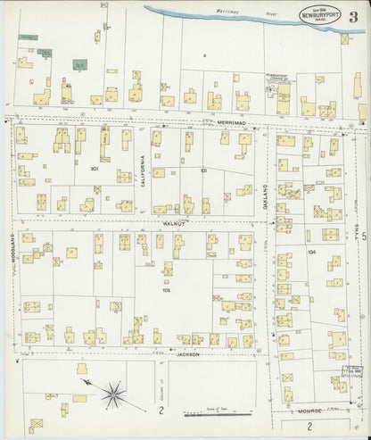Sanborn Fire Insurance Map from Newburyport, Essex County, Massachusetts (1906), Sheet #0003 - Historic Sanborn Fire Insurance Map Print, vintage old map wall art, antique decor, genealogy gift, Massachusetts Massachusetts map