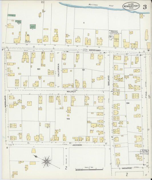 Sanborn Fire Insurance Map from Newburyport, Essex County, Massachusetts (1906), Sheet #0003 - Historic Sanborn Fire Insurance Map Print, vintage old map wall art, antique decor, genealogy gift, Massachusetts Massachusetts map