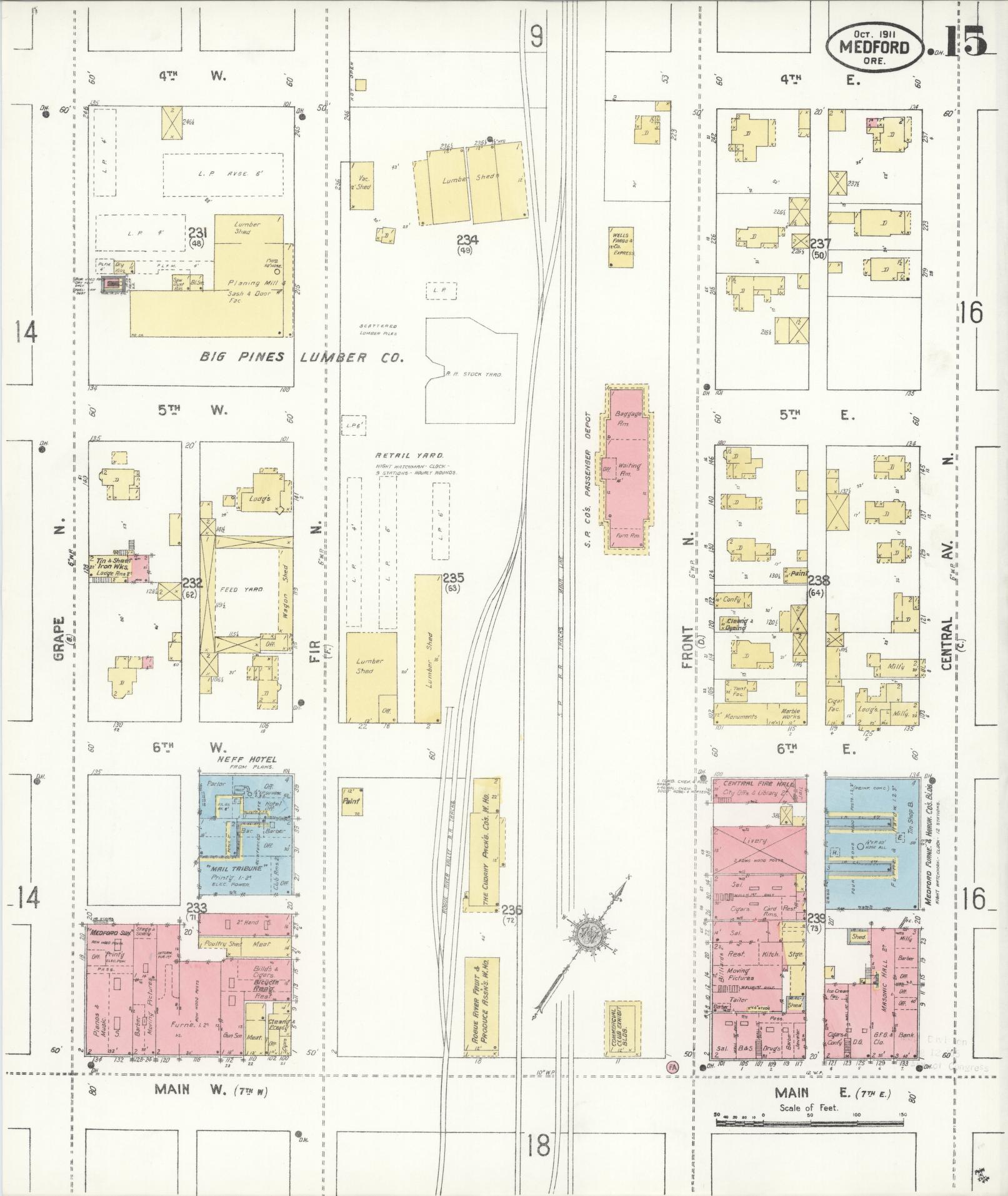 Sanborn Fire Insurance Map from Medford, Jackson County, Oregon (1911), Sheet #0015 - Complete Map Set gallery image, historic Sanborn map, vintage wall art, Oregon Oregon