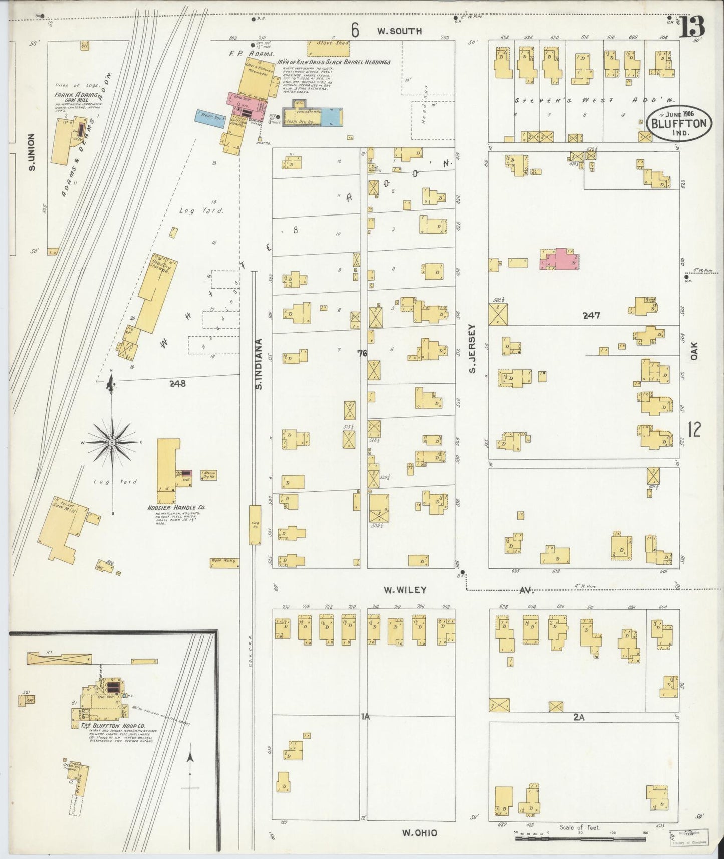 Sanborn Fire Insurance Map from Bluffton, Wells County, Indiana (1906), Sheet #0013 - Complete Map Set gallery image, historic Sanborn map, vintage wall art, Indiana Indiana