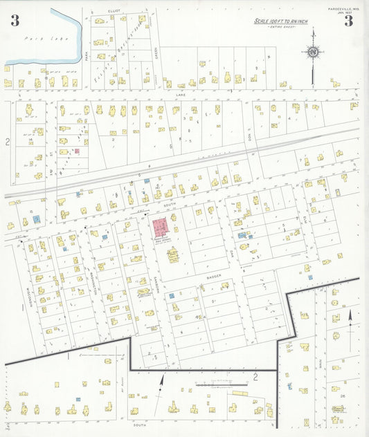 Sanborn Fire Insurance Map from Pardeeville, Columbia County, Wisconsin (1937), Sheet #0003 - Historic Sanborn Fire Insurance Map Print, vintage old map wall art, antique decor, genealogy gift, Wisconsin Wisconsin map