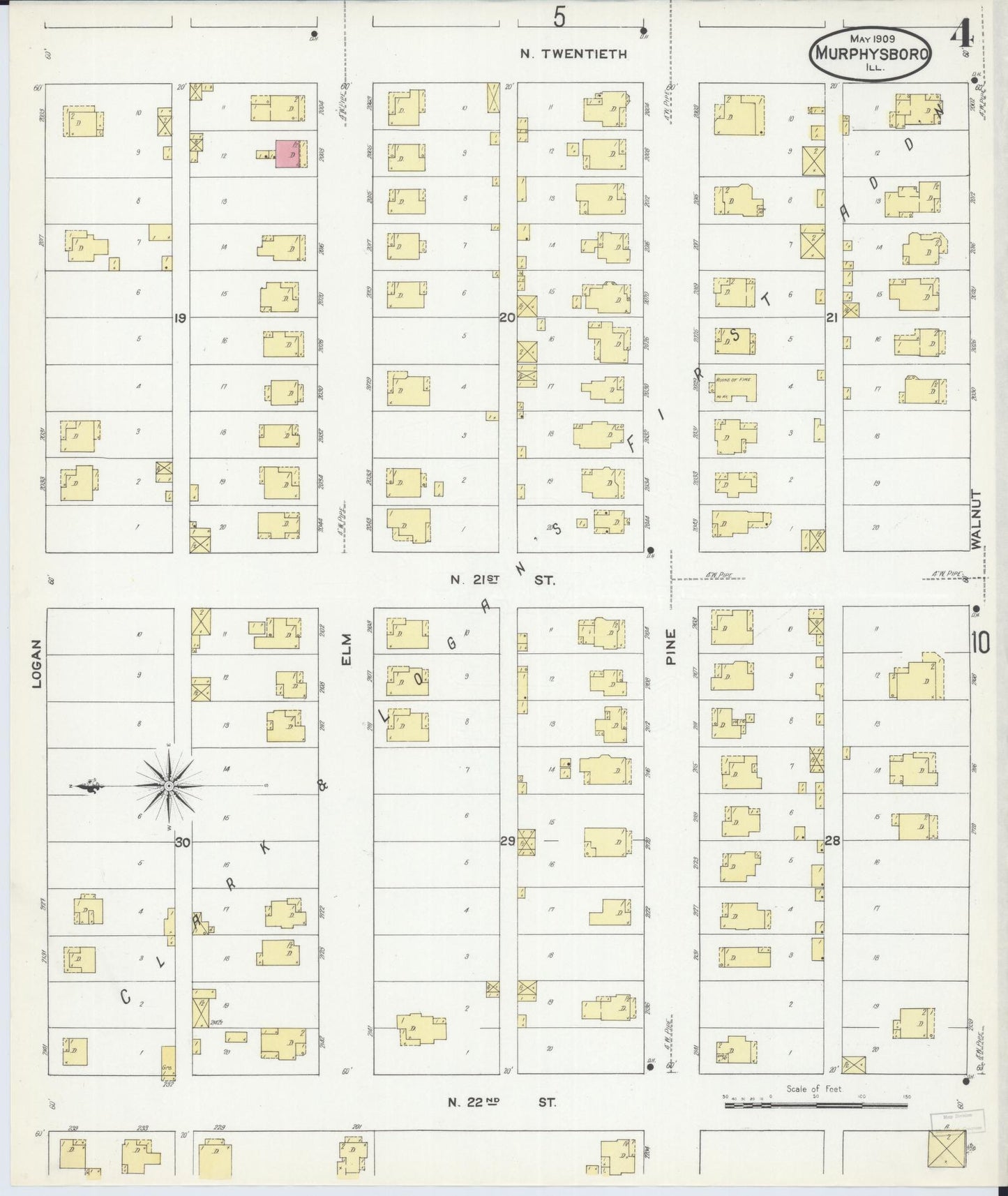 Sanborn Fire Insurance Map from Murphysboro, Jackson County, Illinois (1909), Sheet #0004 - Historic Sanborn Fire Insurance Map Print, vintage old map wall art, antique decor, genealogy gift, Illinois Illinois map