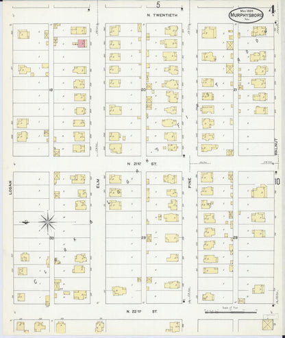 Sanborn Fire Insurance Map from Murphysboro, Jackson County, Illinois (1909), Sheet #0004 - Historic Sanborn Fire Insurance Map Print, vintage old map wall art, antique decor, genealogy gift, Illinois Illinois map