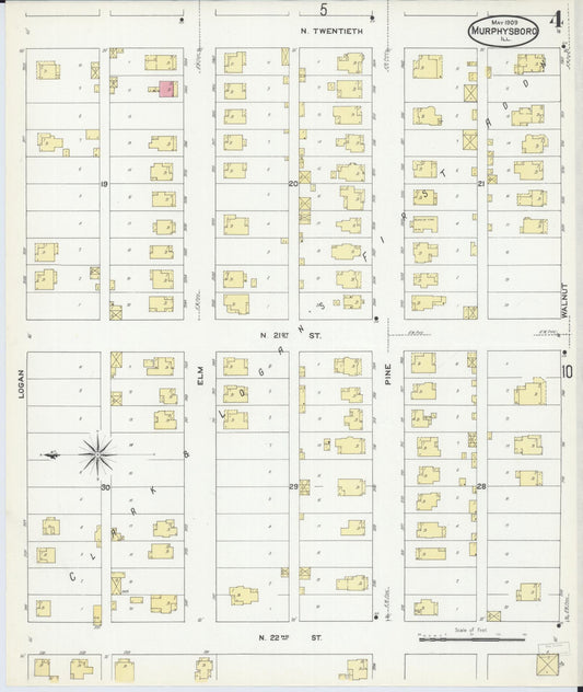 Sanborn Fire Insurance Map from Murphysboro, Jackson County, Illinois (1909), Sheet #0004 - Historic Sanborn Fire Insurance Map Print, vintage old map wall art, antique decor, genealogy gift, Illinois Illinois map