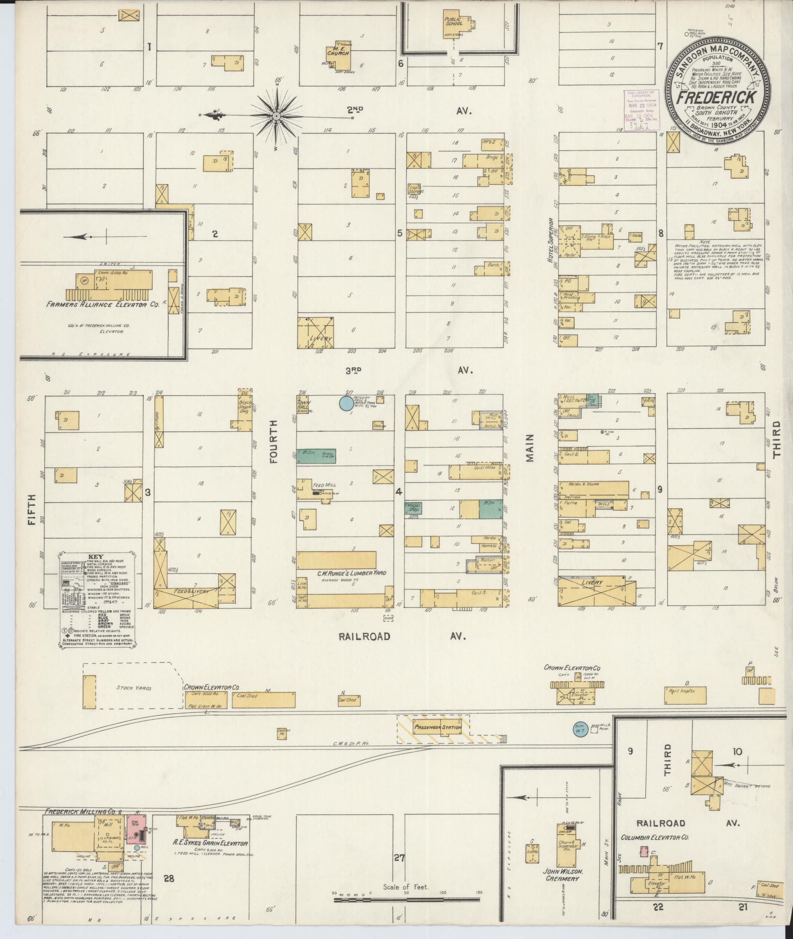 Sanborn Fire Insurance Map from Frederick, Brown County, South Dakota (1904), Sheet #0001 - Historic Sanborn Fire Insurance Map Print, vintage old map wall art, antique decor, genealogy gift, South Dakota South Dakota map