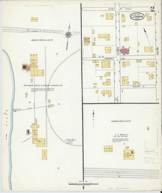 Sanborn Fire Insurance Map from Cowan, Franklin County, Tennessee (1917), Sheet #0002 - Historic Sanborn Fire Insurance Map Print, vintage old map wall art, antique decor, genealogy gift, Tennessee Tennessee map
