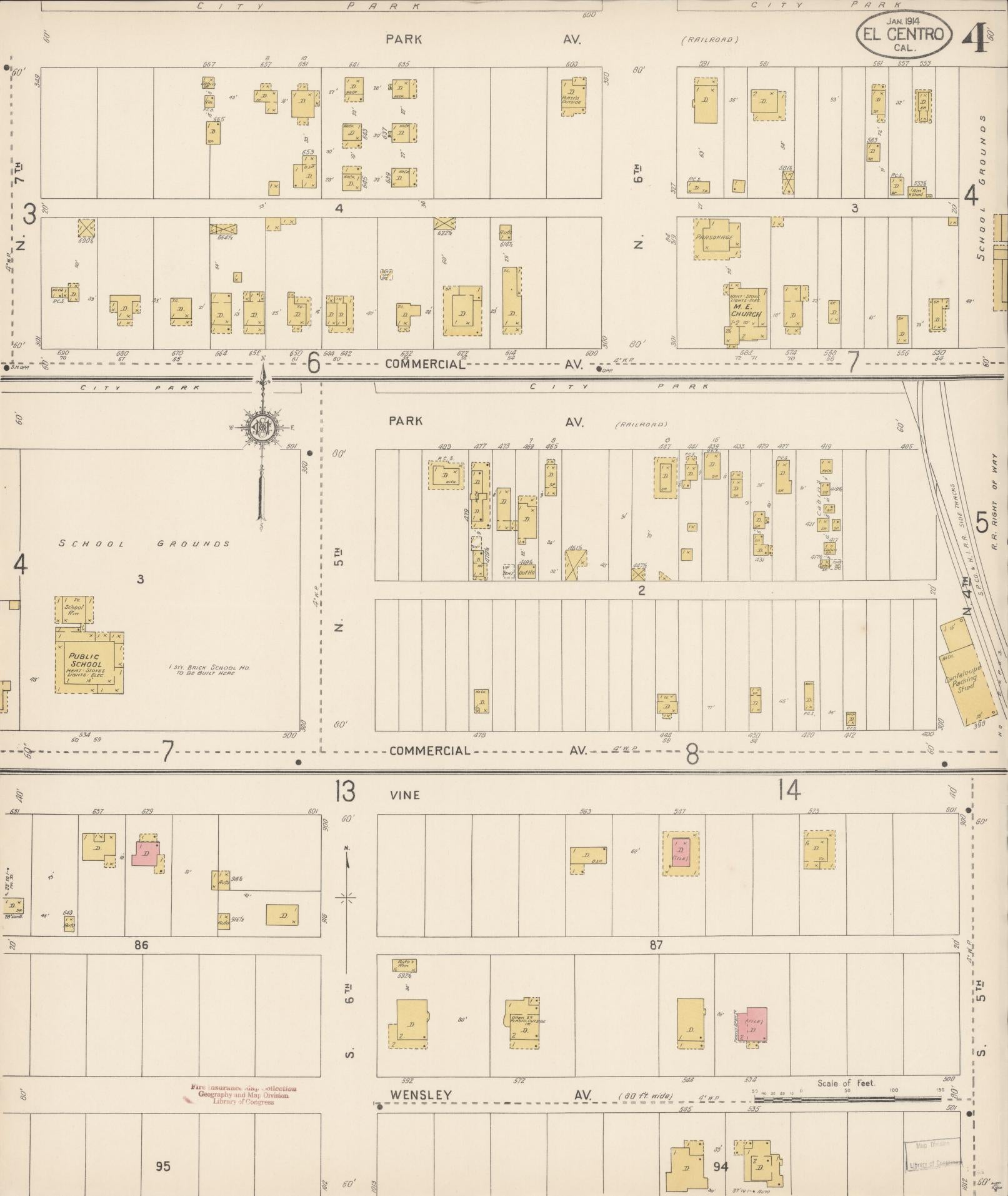 Sanborn Fire Insurance Map from El Centro, Imperial County, California (1914), Sheet #0004 - Historic Sanborn Fire Insurance Map Print, vintage old map wall art, antique decor, genealogy gift, California California map