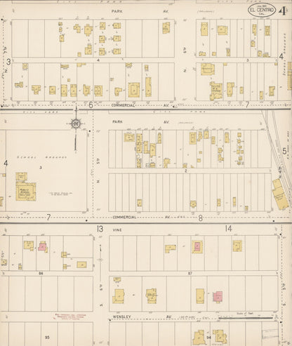 Sanborn Fire Insurance Map from El Centro, Imperial County, California (1914), Sheet #0004 - Historic Sanborn Fire Insurance Map Print, vintage old map wall art, antique decor, genealogy gift, California California map