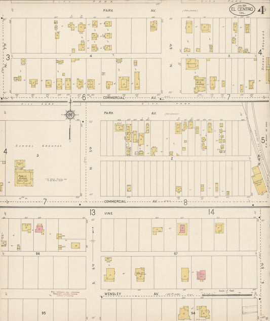 Sanborn Fire Insurance Map from El Centro, Imperial County, California (1914), Sheet #0004 - Historic Sanborn Fire Insurance Map Print, vintage old map wall art, antique decor, genealogy gift, California California map