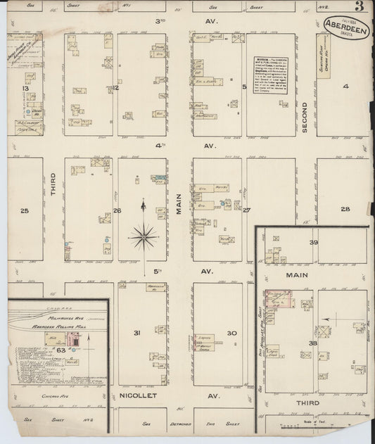 Sanborn Fire Insurance Map from Aberdeen, Brown County, South Dakota (1884), Sheet #0003 - Historic Sanborn Fire Insurance Map Print, vintage old map wall art, antique decor, genealogy gift, South Dakota South Dakota map