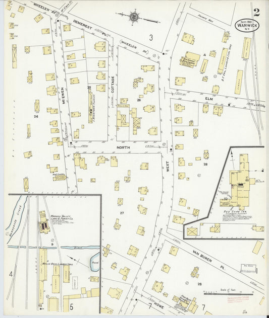 Sanborn Fire Insurance Map from Warwick, Orange County, New York (1910), Sheet #0002 - Historic Sanborn Fire Insurance Map Print, vintage old map wall art, antique decor, genealogy gift, New York New York map