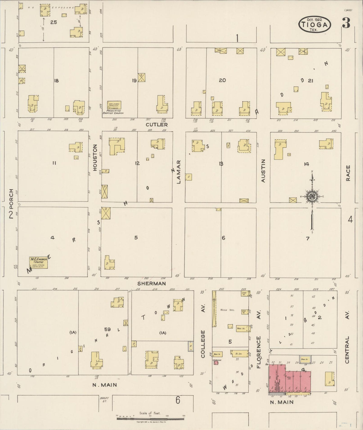 Sanborn Fire Insurance Map from Tioga, Grayton County, Texas (1922), Sheet #0003 - Complete Map Set gallery image, historic Sanborn map, vintage wall art, Texas Texas
