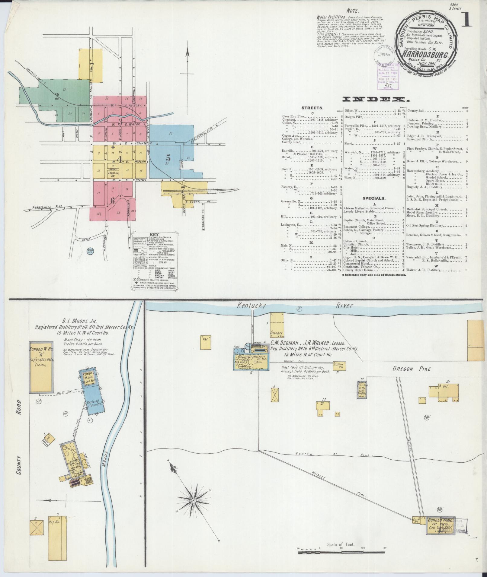 Sanborn Fire Insurance Map from Harrodsburg, Mercer County, Kentucky (1901), Sheet #0001 - Complete Map Set gallery image, historic Sanborn map, vintage wall art, Kentucky Kentucky