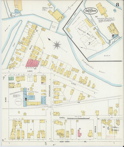 Sanborn Fire Insurance Map from Ogdensburg, St. Lawrence County, New York (1898), Sheet #0008 - Complete Map Set gallery image, historic Sanborn map, vintage wall art, New York New York