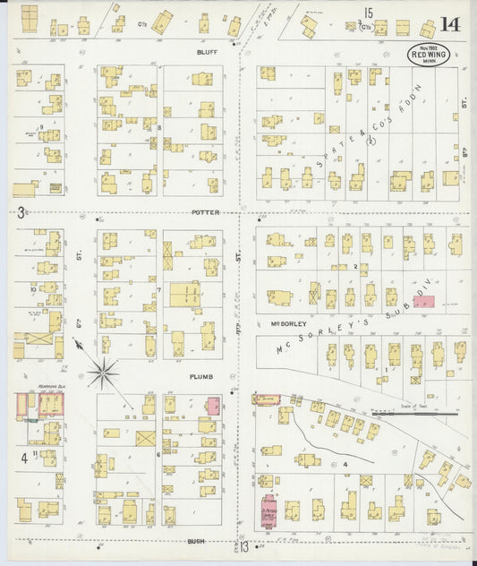 Sanborn Fire Insurance Map from Red Wing, Goodhue County, Minnesota (1902), Sheet #0014 - Historic Sanborn Fire Insurance Map Print, vintage old map wall art, antique decor, genealogy gift, Minnesota Minnesota map