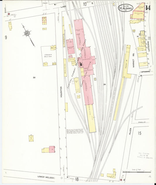 Sanborn Fire Insurance Map from Saint Albans, Franklin County, Vermont (1912), Sheet #0014 - Historic Sanborn Fire Insurance Map Print, vintage old map wall art, antique decor, genealogy gift, Vermont Vermont map