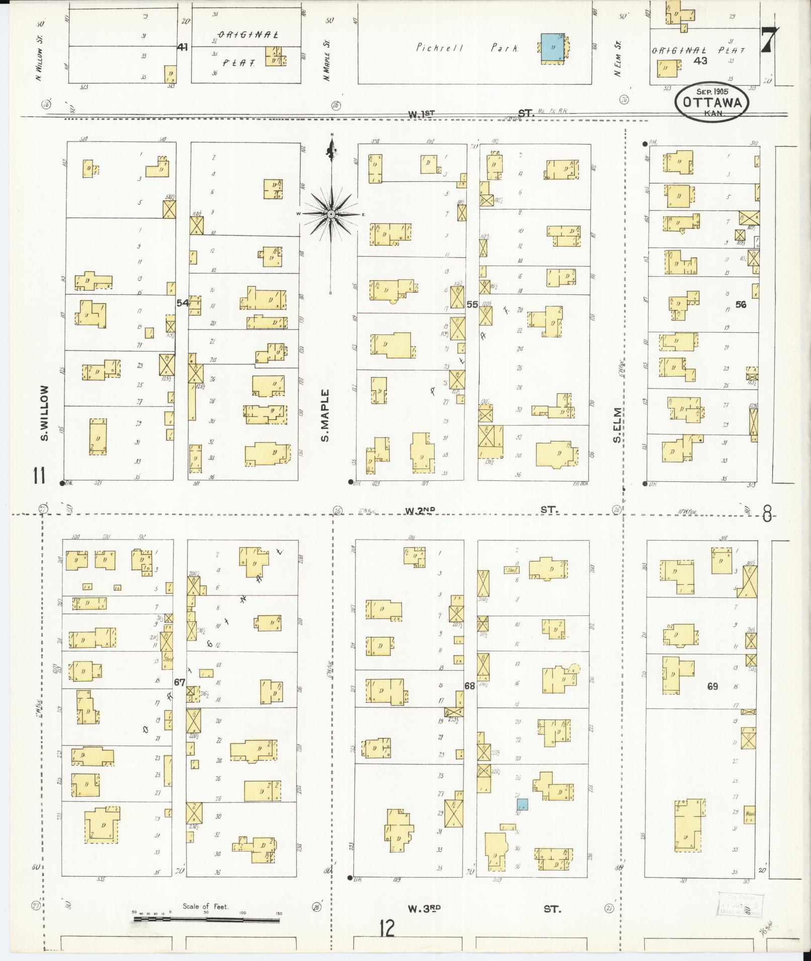 Sanborn Fire Insurance Map from Ottawa, Franklin County, Kansas (1905), Sheet #0007 - Historic Sanborn Fire Insurance Map Print, vintage old map wall art, antique decor, genealogy gift, Kansas Kansas map