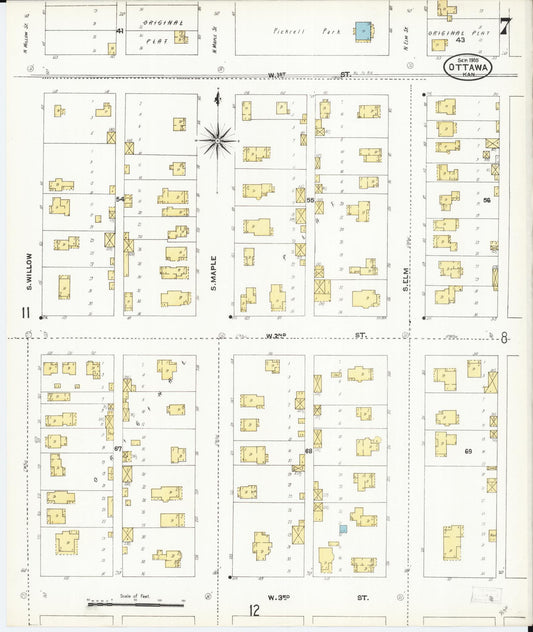 Sanborn Fire Insurance Map from Ottawa, Franklin County, Kansas (1905), Sheet #0007 - Historic Sanborn Fire Insurance Map Print, vintage old map wall art, antique decor, genealogy gift, Kansas Kansas map