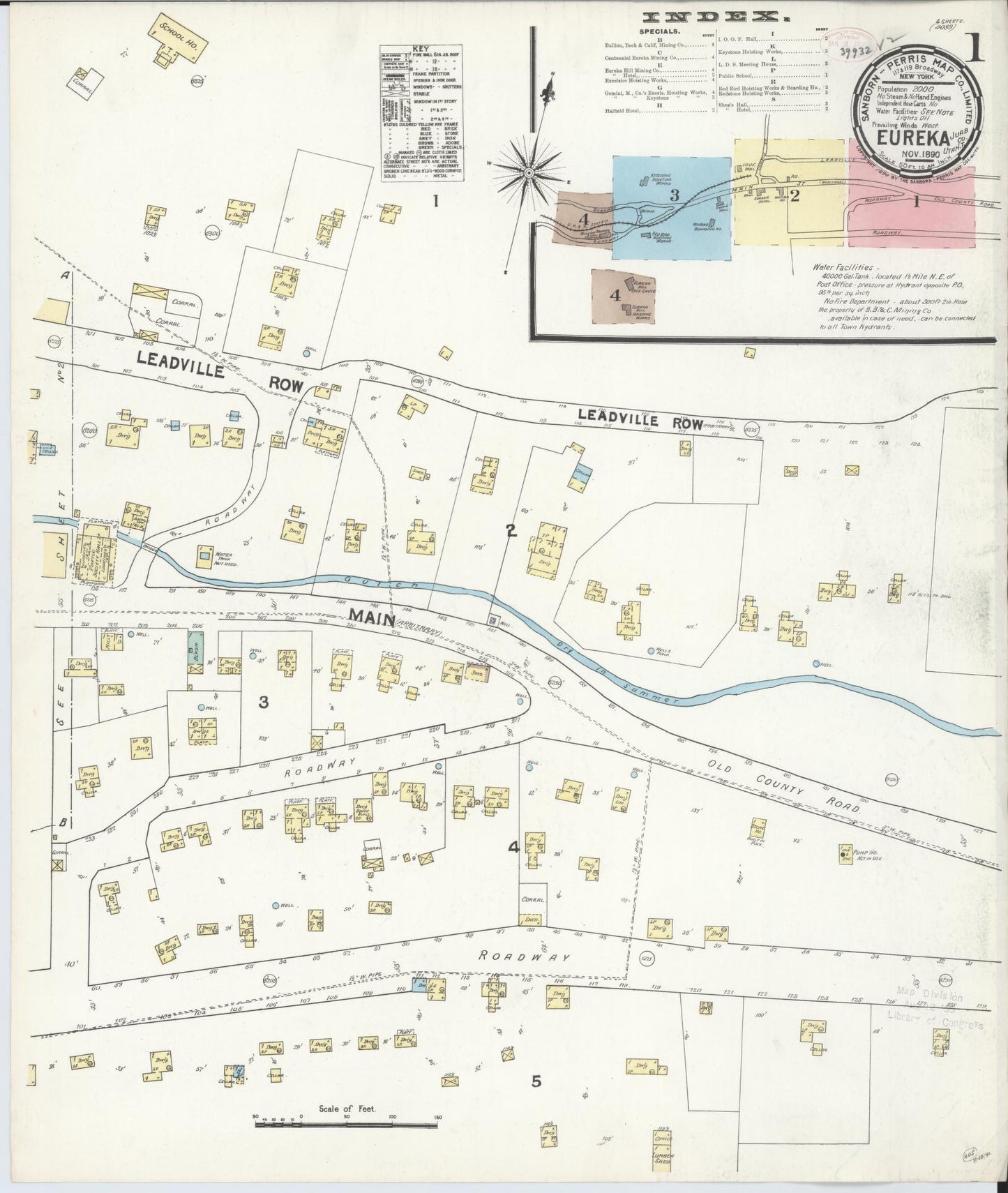 Sanborn Fire Insurance Map from Eureka, Juab County, Utah (1890), Sheet #0001 - Historic Sanborn Fire Insurance Map Print, vintage old map wall art, antique decor, genealogy gift, Utah Utah map