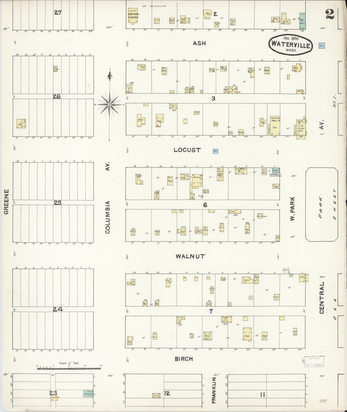 Sanborn Fire Insurance Map from Waterville, Douglas County, Washington (1890), Sheet #0002 - Historic Sanborn Fire Insurance Map Print, vintage old map wall art, antique decor, genealogy gift, Washington Washington map