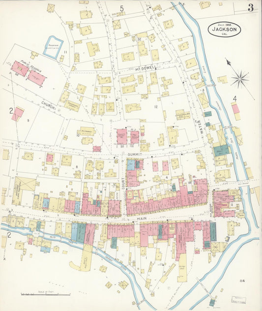 Sanborn Fire Insurance Map from Jackson, Amador County, California (1898), Sheet #0003 - Historic Sanborn Fire Insurance Map Print, vintage old map wall art, antique decor, genealogy gift, California California map