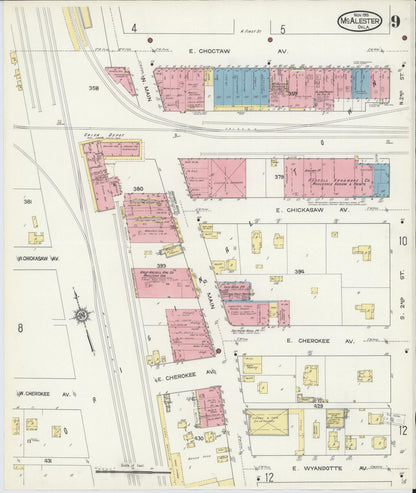 Sanborn Fire Insurance Map from McAlester, Pittsburg County, Oklahoma (1913), Sheet #0009 - Complete Map Set gallery image, historic Sanborn map, vintage wall art, Oklahoma Oklahoma