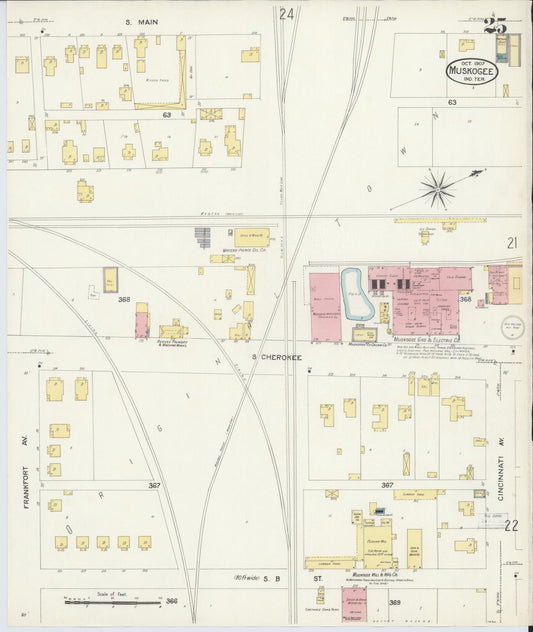 Sanborn Fire Insurance Map from Muskogee, Muskogee County, Oklahoma (1907), Sheet #0025 - Historic Sanborn Fire Insurance Map Print, vintage old map wall art, antique decor, genealogy gift, Oklahoma Oklahoma map
