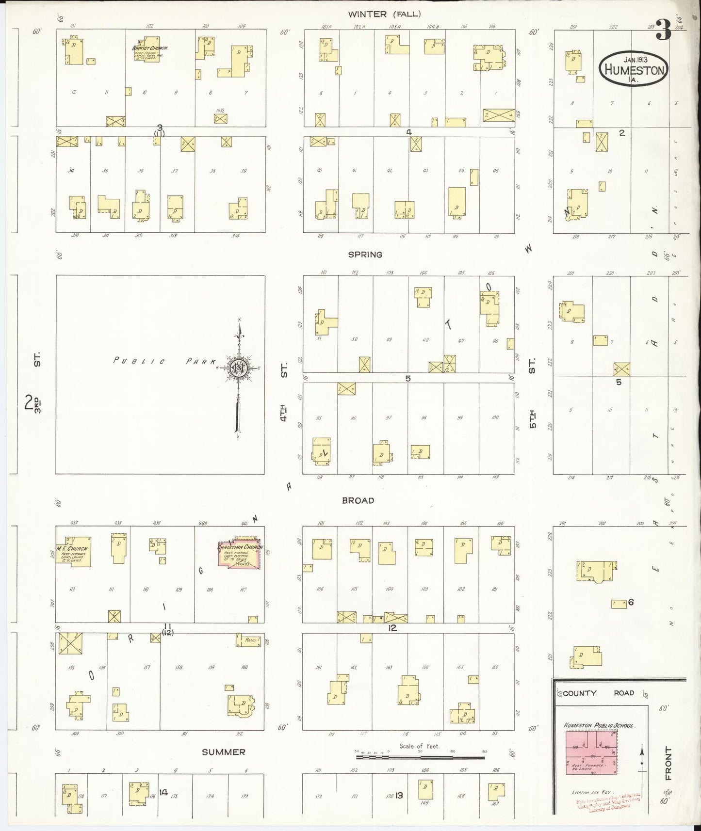 Sanborn Fire Insurance Map from Humeston, Wayne County, Iowa (1913), Sheet #0003 - Historic Sanborn Fire Insurance Map Print, vintage old map wall art