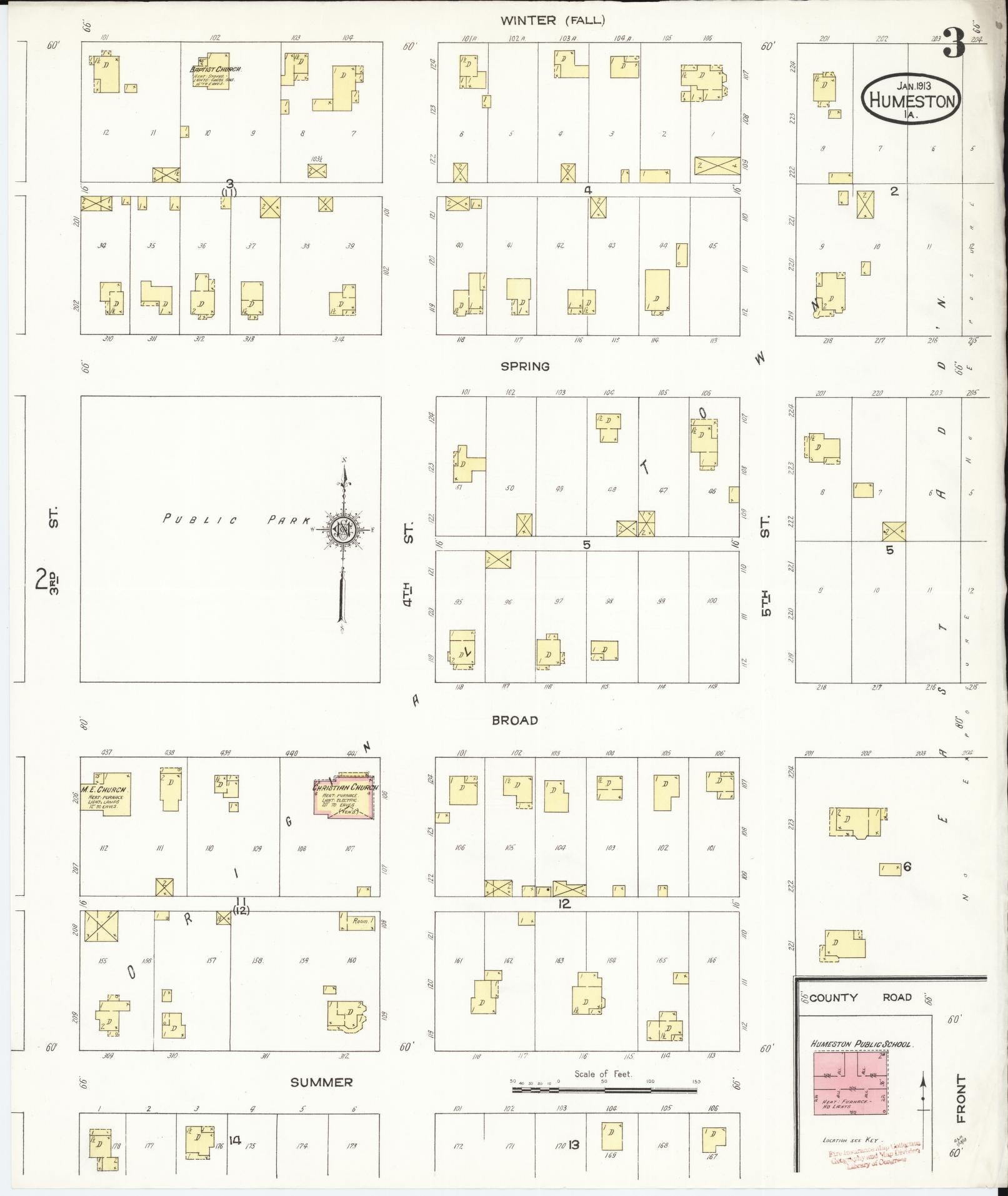 Sanborn Fire Insurance Map from Humeston, Wayne County, Iowa (1913), Sheet #0003 - Historic Sanborn Fire Insurance Map Print, vintage old map wall art