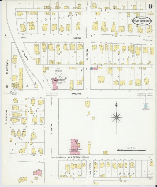 Sanborn Fire Insurance Map from Murphysboro, Jackson County, Illinois (1909), Sheet #0009 - Historic Sanborn Fire Insurance Map Print, vintage old map wall art, antique decor, genealogy gift, Illinois Illinois map
