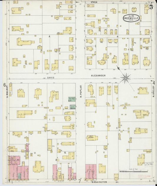 Sanborn Fire Insurance Map from Greenville, Washington County, Mississippi (1896), Sheet #0005 - Historic Sanborn Fire Insurance Map Print, vintage old map wall art, antique decor, genealogy gift, Mississippi Mississippi map