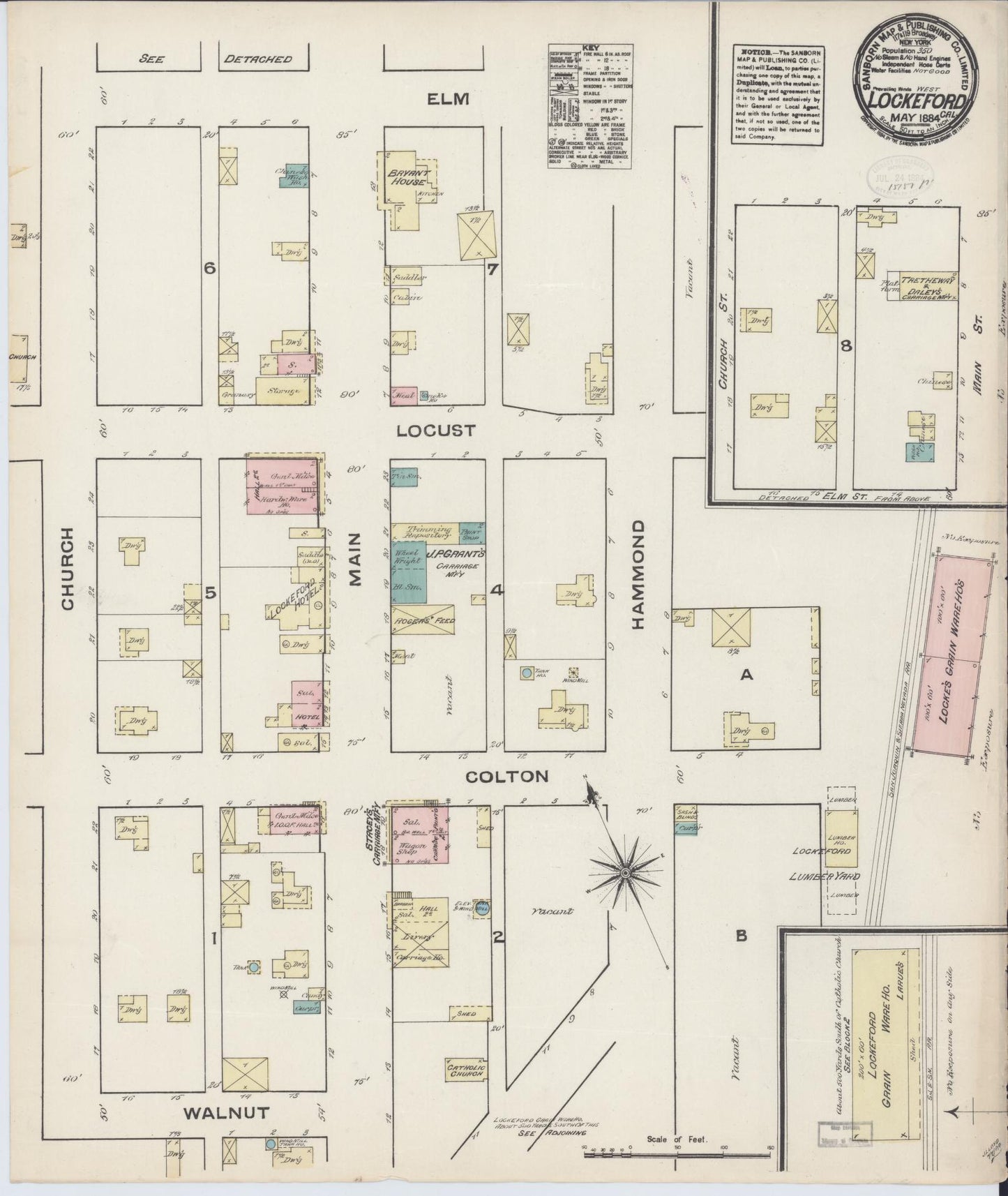 Sanborn Fire Insurance Map from Lockeford, San Joaquin County, California (1884), Sheet #0001 - Historic Sanborn Fire Insurance Map Print, vintage old map wall art, antique decor, genealogy gift, California California map